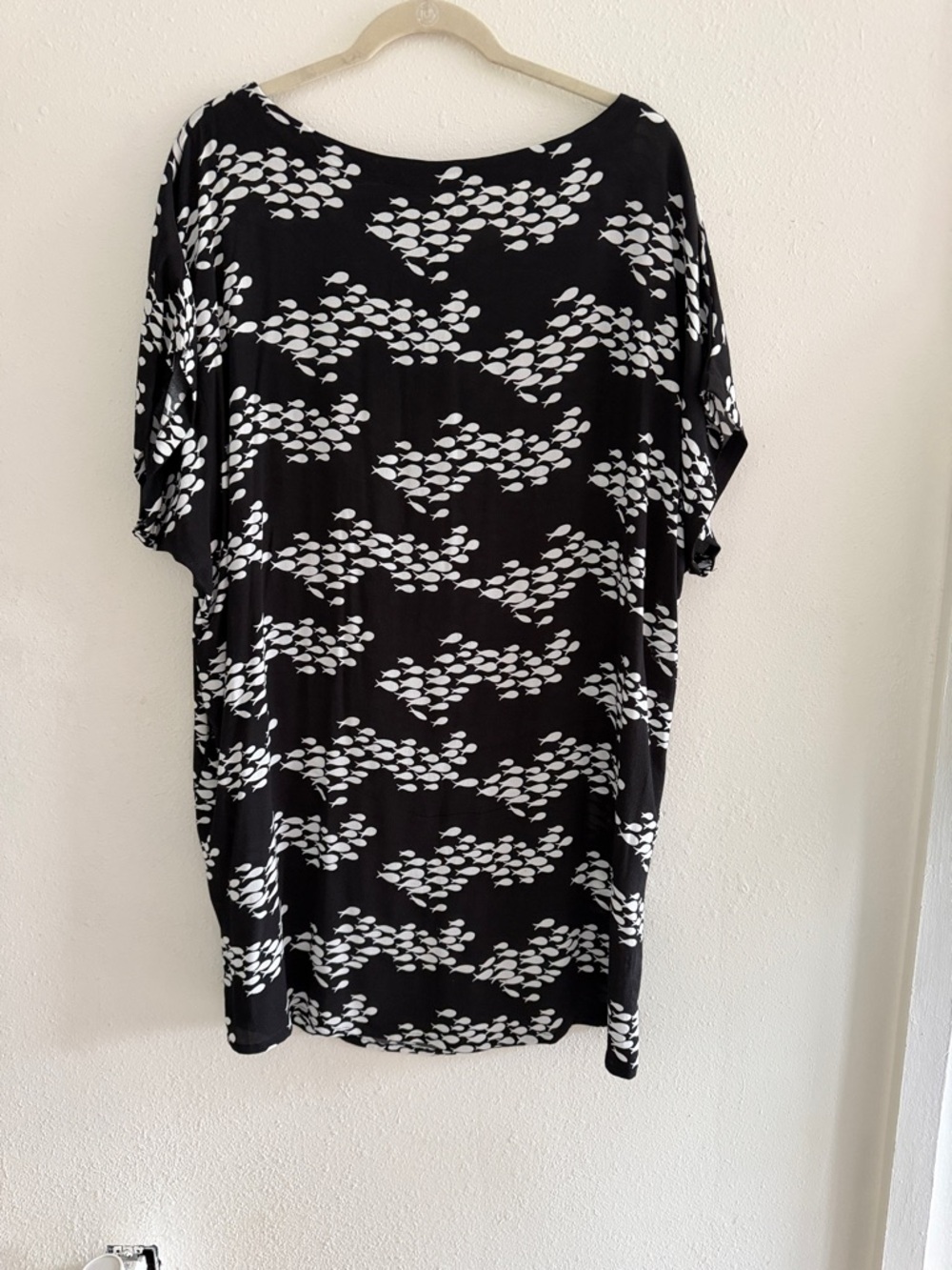 Ava Sky Black Dress with White Fish Print
